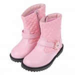 (18~23公分)甜美格菱紋花朵粉色皮質兒童短靴RIB3HG...