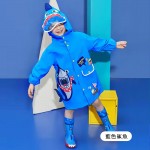 (S~XL公分)防水防風3D立體鯊魚藍色可背書包兒童雨衣