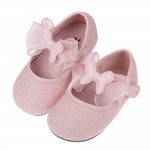 (13.5~15.5公分)閃亮亮粉紅色蕾絲蝴蝶結寶寶公主鞋P...
