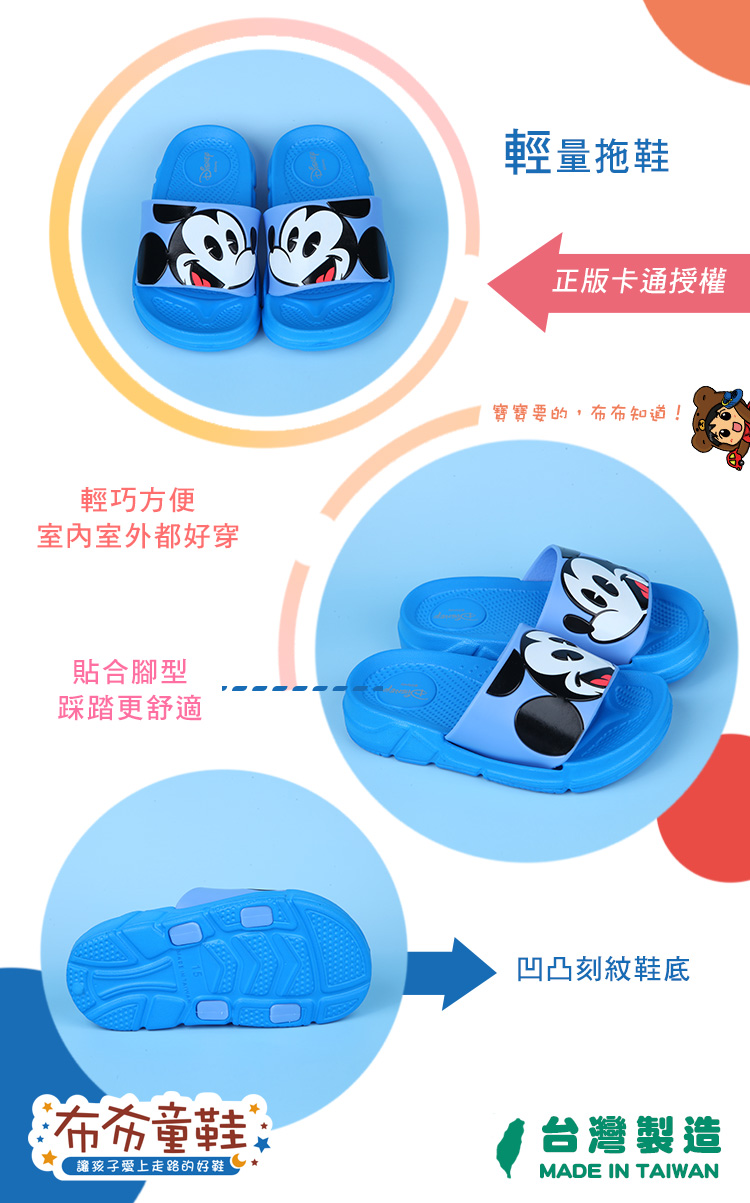 Disney米老鼠米奇藍色兒童輕量拖鞋