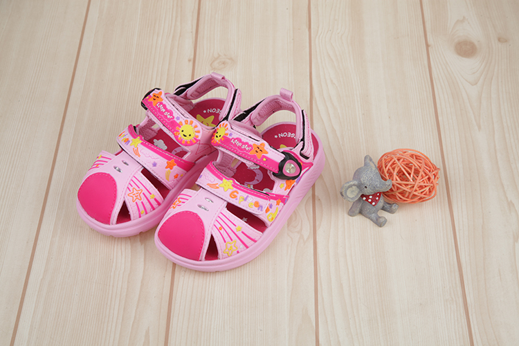 GP綿綿陽光小星星粉紅色磁扣式兒童護趾涼鞋
