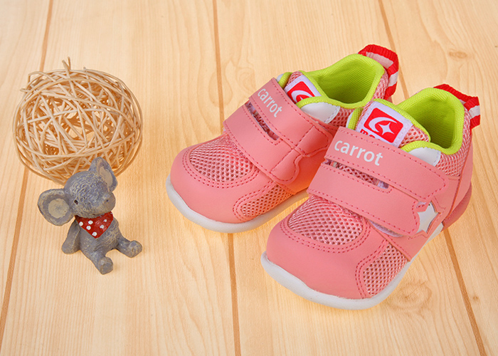 Moonstar日本速乾網布3E粉色寶寶機能學步鞋
