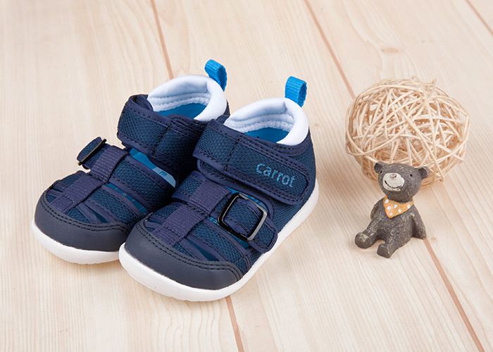 Moonstar日本Carrot速乾深藍色透氣寶寶機能學步涼鞋