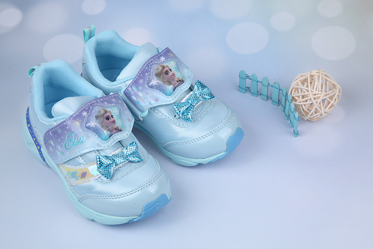 Moonstar日本冰雪奇緣水藍蝴蝶結電燈機能運動鞋