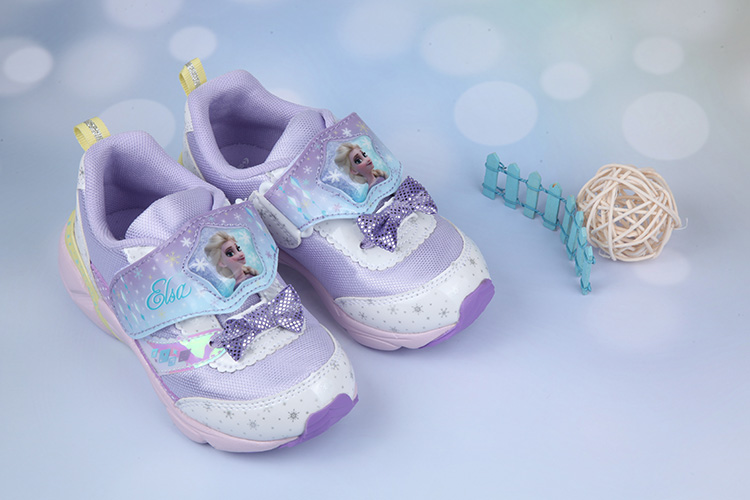 Moonstar日本冰雪奇緣彩紫蝴蝶結電燈機能運動鞋