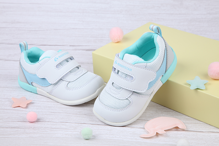 Moonstar日本3E寬楦水藍白寶寶機能學步鞋