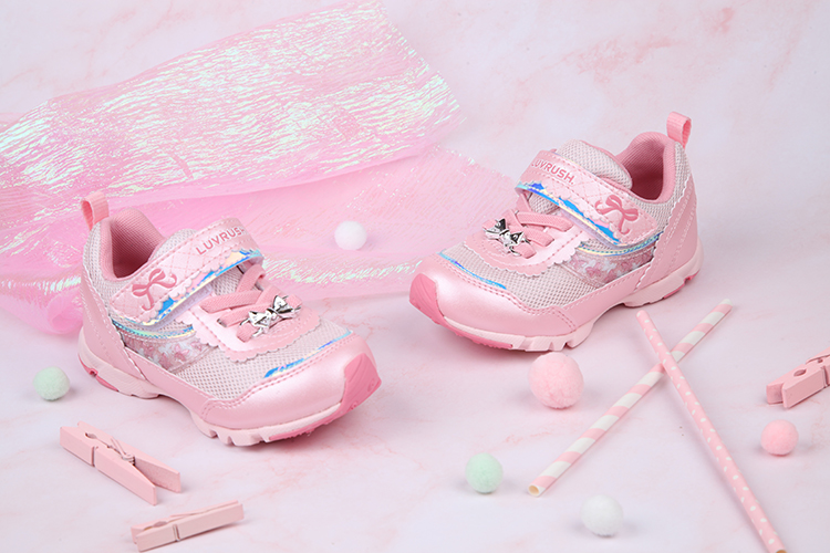 Moonstar日本蝴蝶結女孩粉色兒童機能運動鞋
