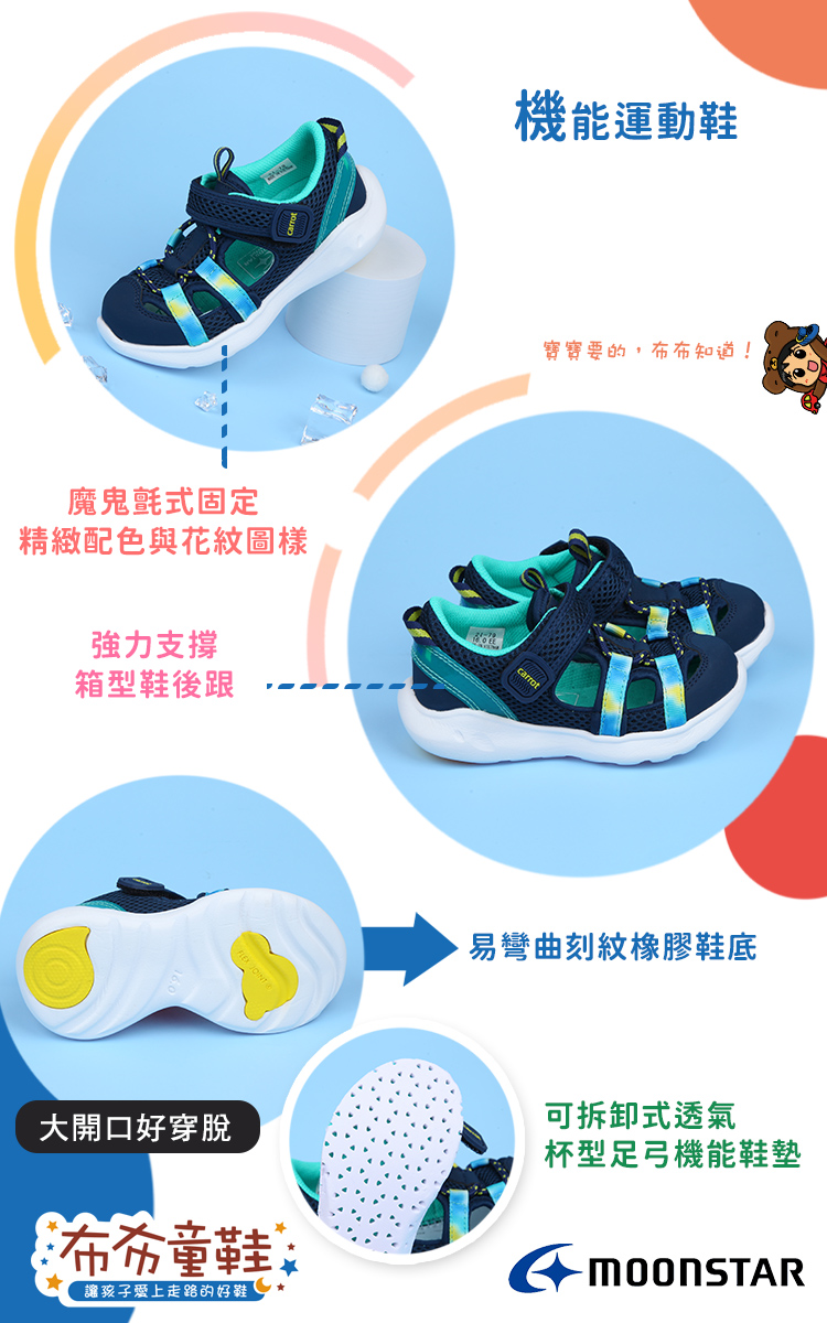 Moonstar日本深藍色速乾速洗樂機能兒童運動鞋
