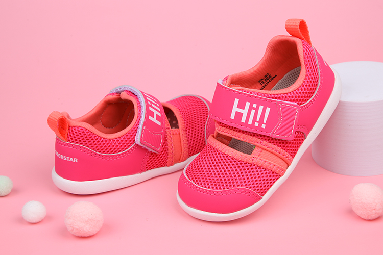 Moonstar日本Hi系列桃粉色速乾寶寶機能學步鞋