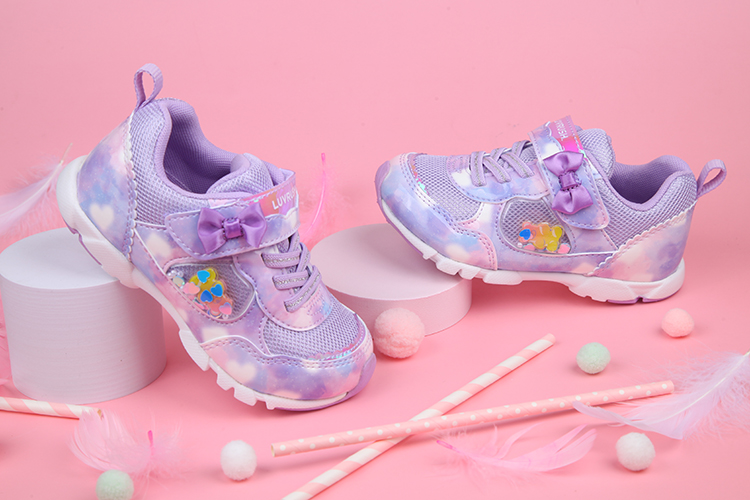 Moonstar日本甜心女孩果凍熊紫色競速兒童機能運動鞋