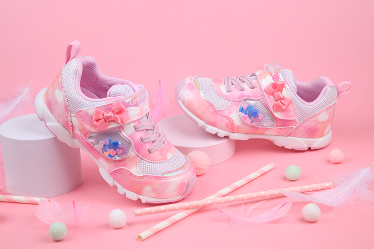 Moonstar日本甜心女孩果凍熊粉色競速兒童機能運動鞋