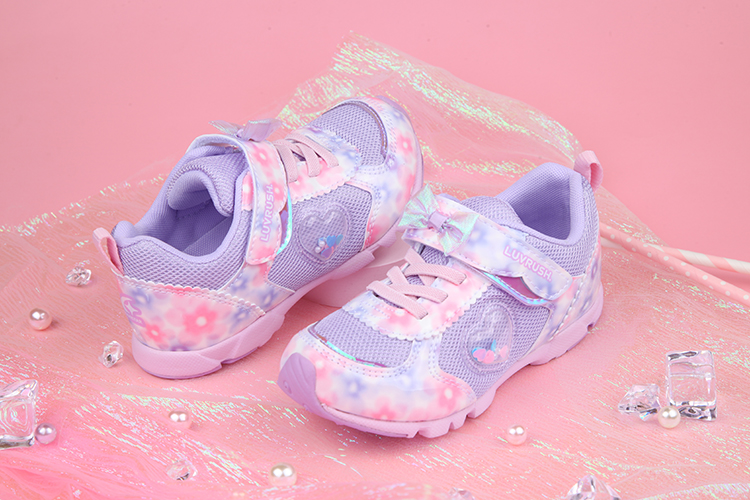 Moonstar日本LUVRUSH蝴蝶結紫色兒童機能運動鞋