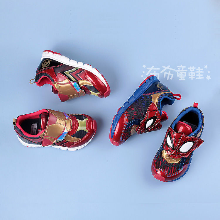 Moonstar日本漫威聯名蜘蛛人藍紅色兒童機能運動鞋