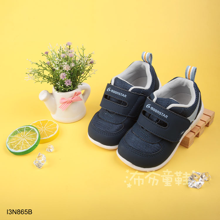 Moonstar日本海軍藍色3E寬楦寶寶機能學步鞋