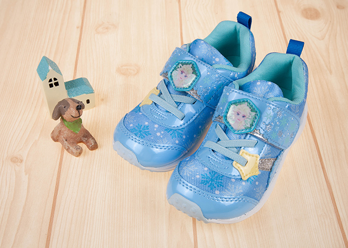 Moonstar冰雪奇緣聯名款藍色艾莎兒童運動鞋