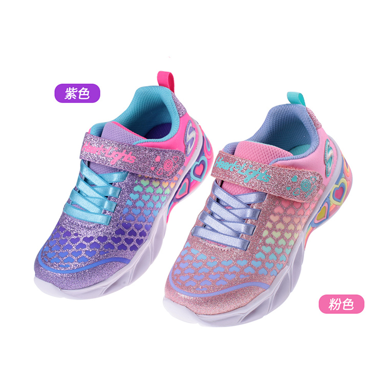 SKECHERS愛心波紋粉色兒童電燈運動鞋