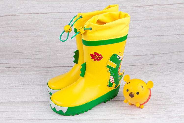 3D立體恐龍亮彩黃色束口款兒童橡膠雨鞋