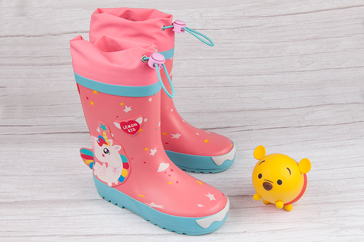 3D立體獨角獸絢麗桃色束口款兒童橡膠雨鞋