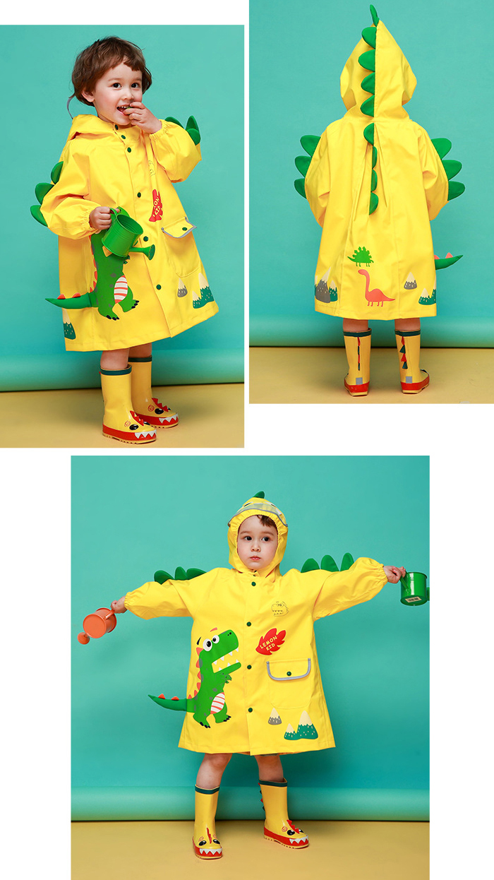 防水防風3D造型噴火龍黃色可背書包兒童雨衣