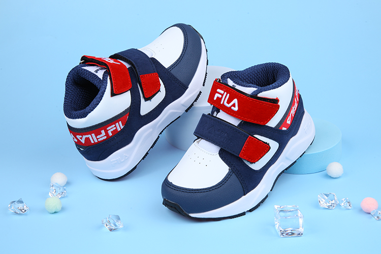 FILA經典中筒藍紅色兒童機能運動鞋