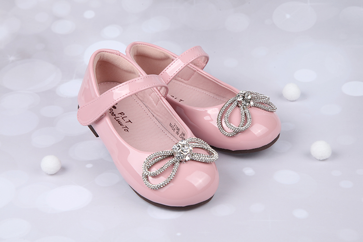 閃亮鑽石水晶蝴蝶結粉色兒童公主鞋