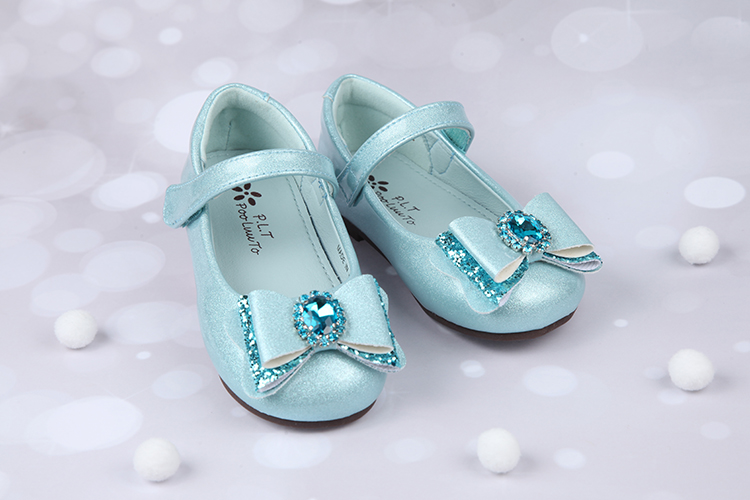 藍寶石立體蝴蝶結水藍色兒童公主鞋