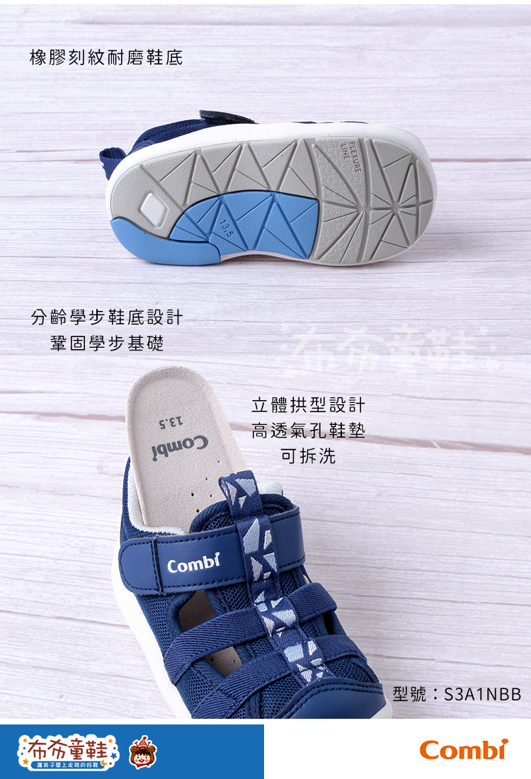 Combi深藍好涼NICEWALK成長機能學步鞋